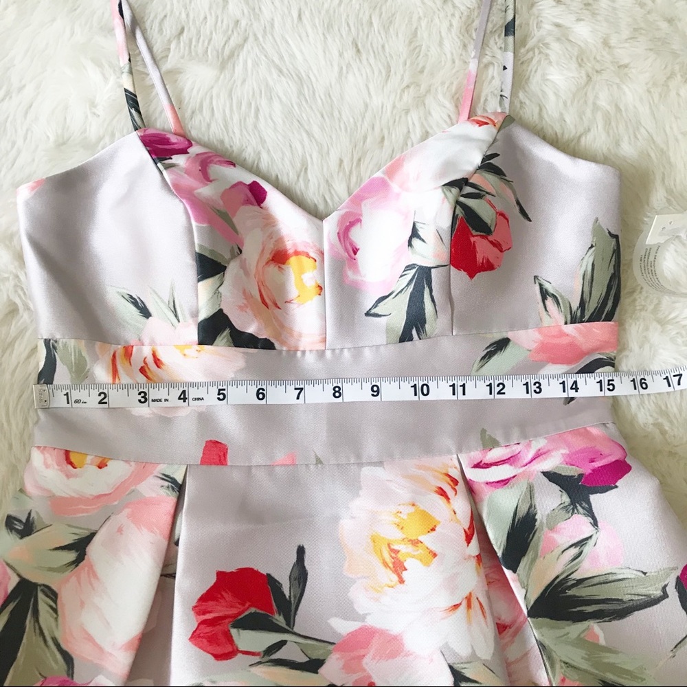 ELIZA J Mikado Floral Print Cocktail Dress Spaghetti Strap Gray Pink Size 8 New - Picture 12 of 14
